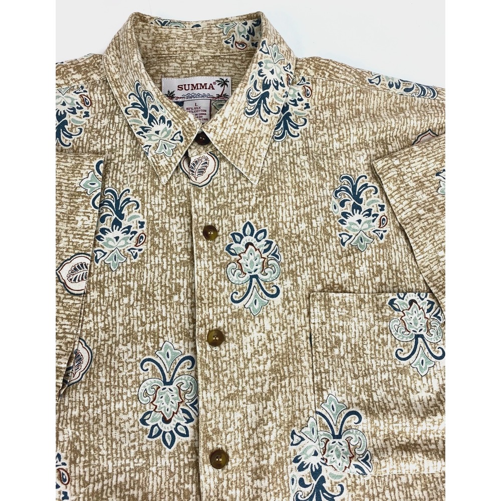 Summa Silk Blend Short Sleeve Shirt Men's L Hawaiian Button Up Casual Easy Care